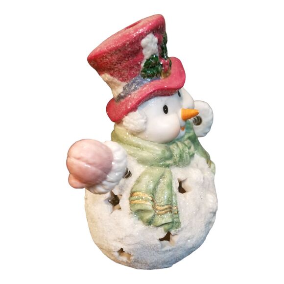 Vtg Mistletoe Moments Christmas Sugar Frosted Snowman Tealight Bobble Spring Arm - Picture 3 of 8